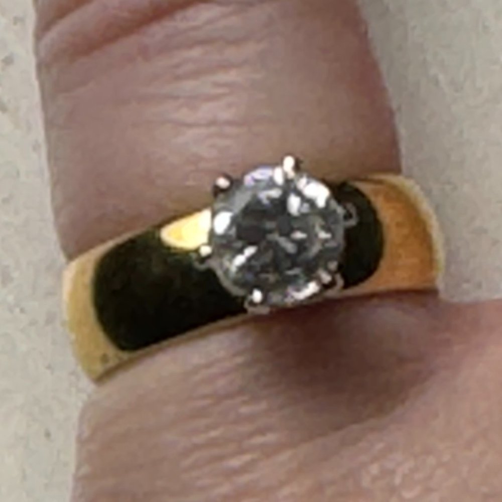 14Kt Gp Wide Band ring with Cz, Size 5